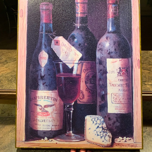 2 Vintage Wine Prints with 3D Wooden Frame - Picture 5 of 8
